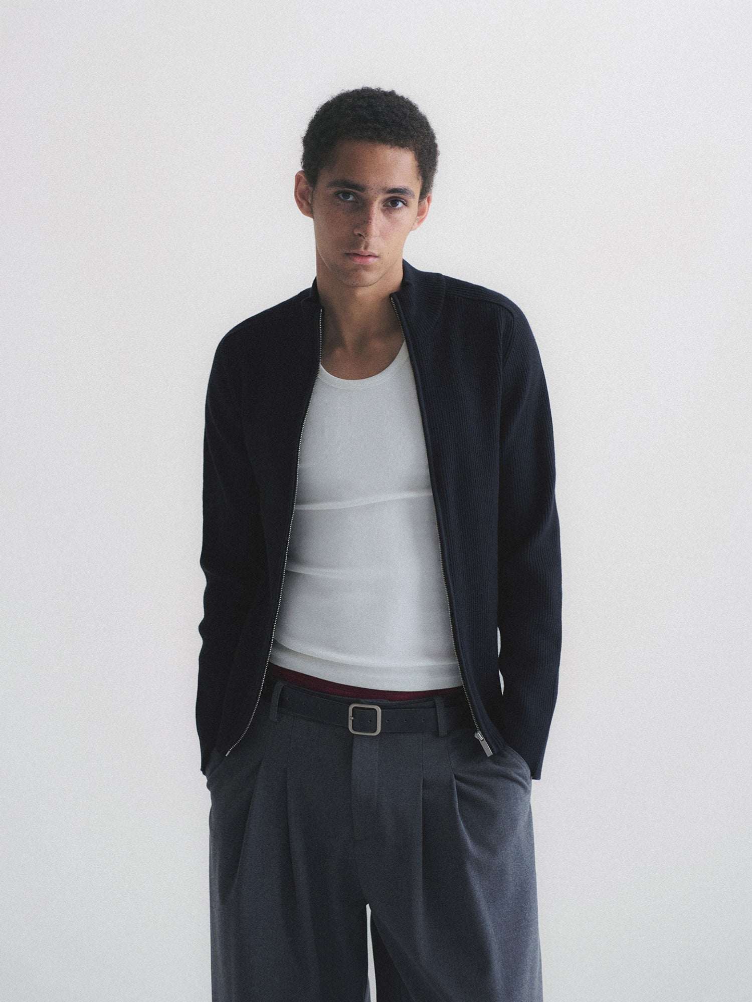 Thread | Ribbed Fitted Zip-Up Knit Cardigan