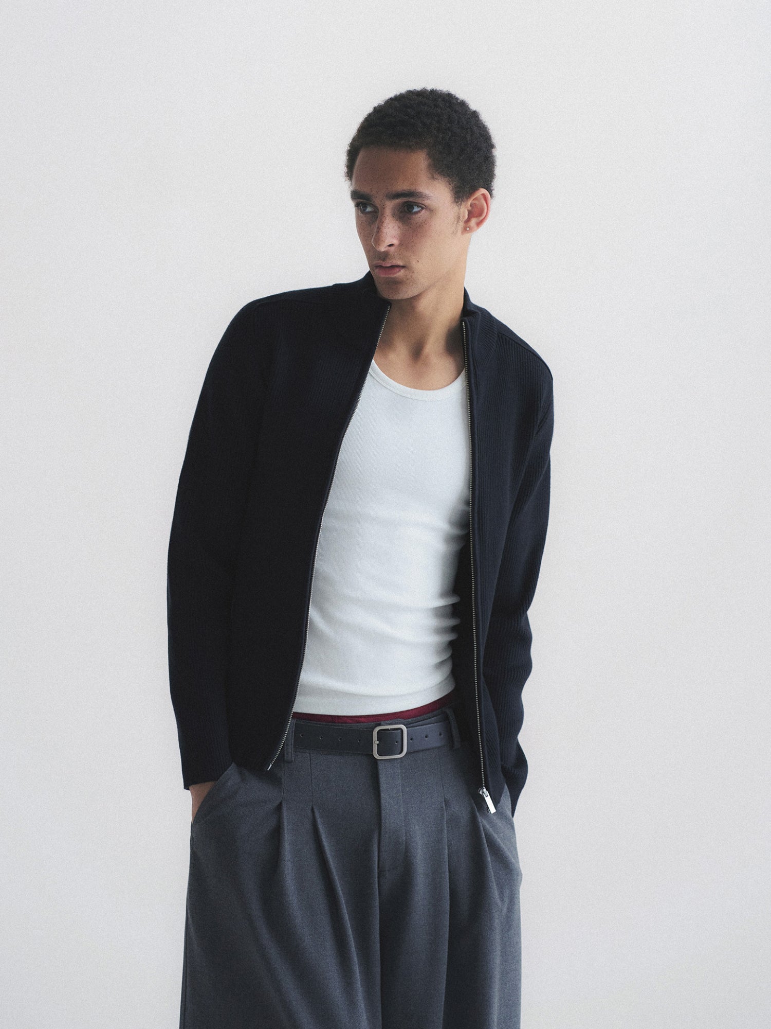 Thread | Ribbed Fitted Zip-Up Knit Cardigan