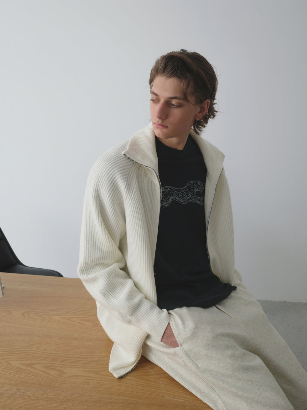 Ribbed Turtleneck Knit Cardigan