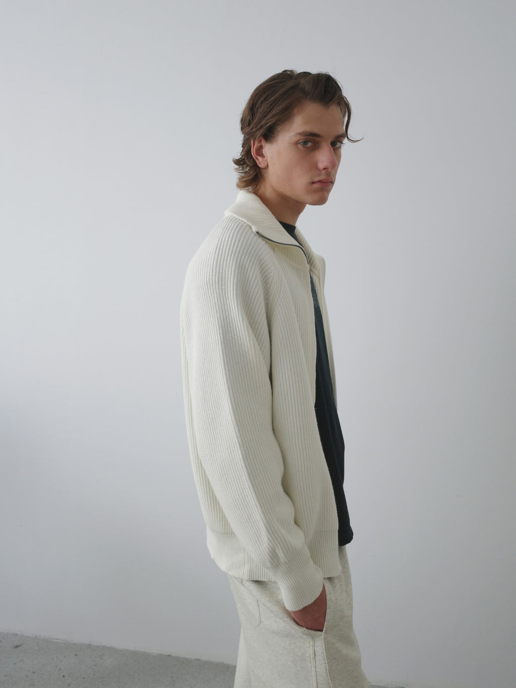 Ribbed Turtleneck Knit Cardigan