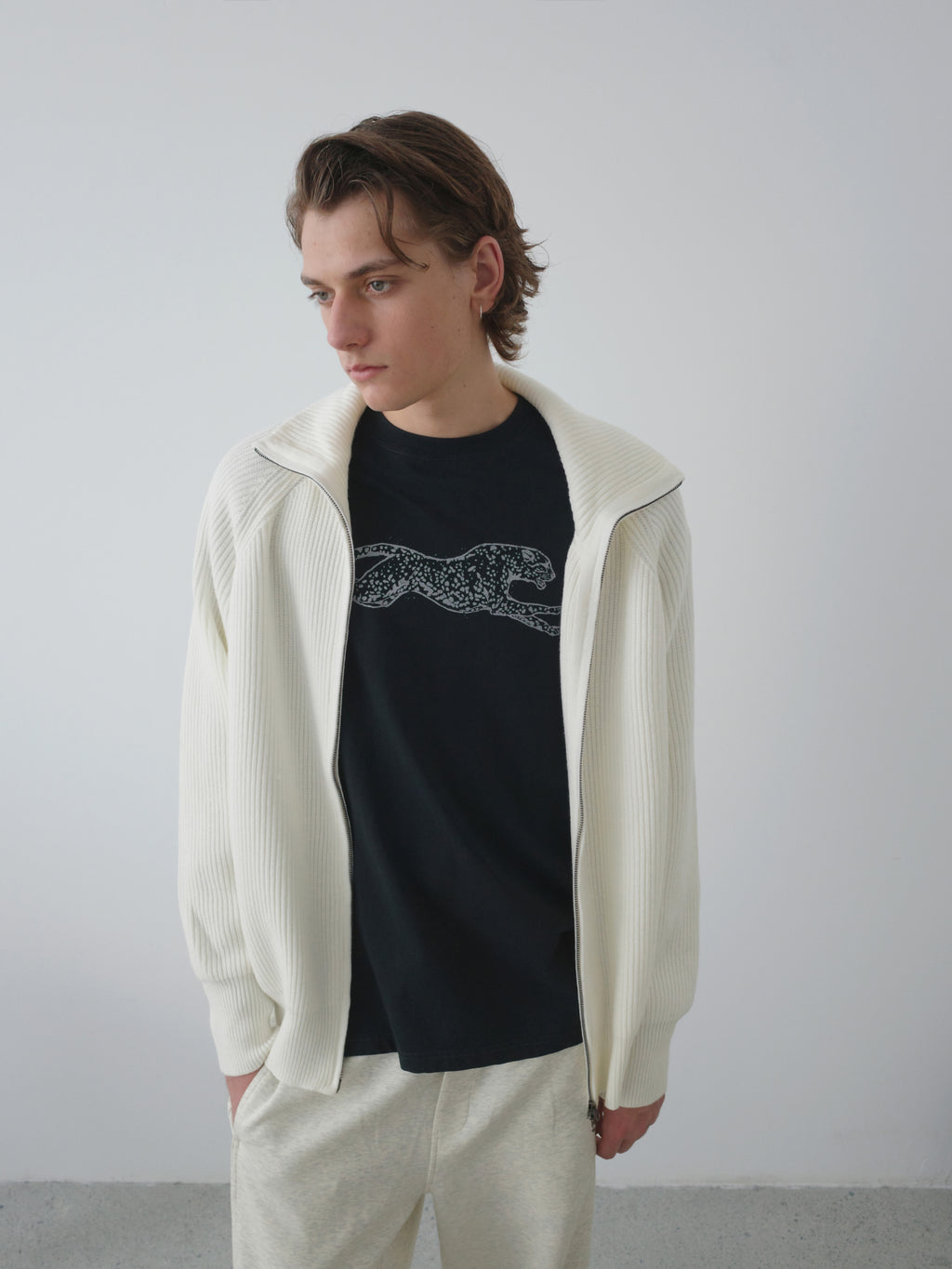 Ribbed Turtleneck Knit Cardigan