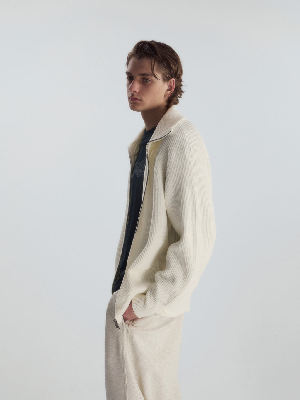 Ribbed Turtleneck Knit Cardigan