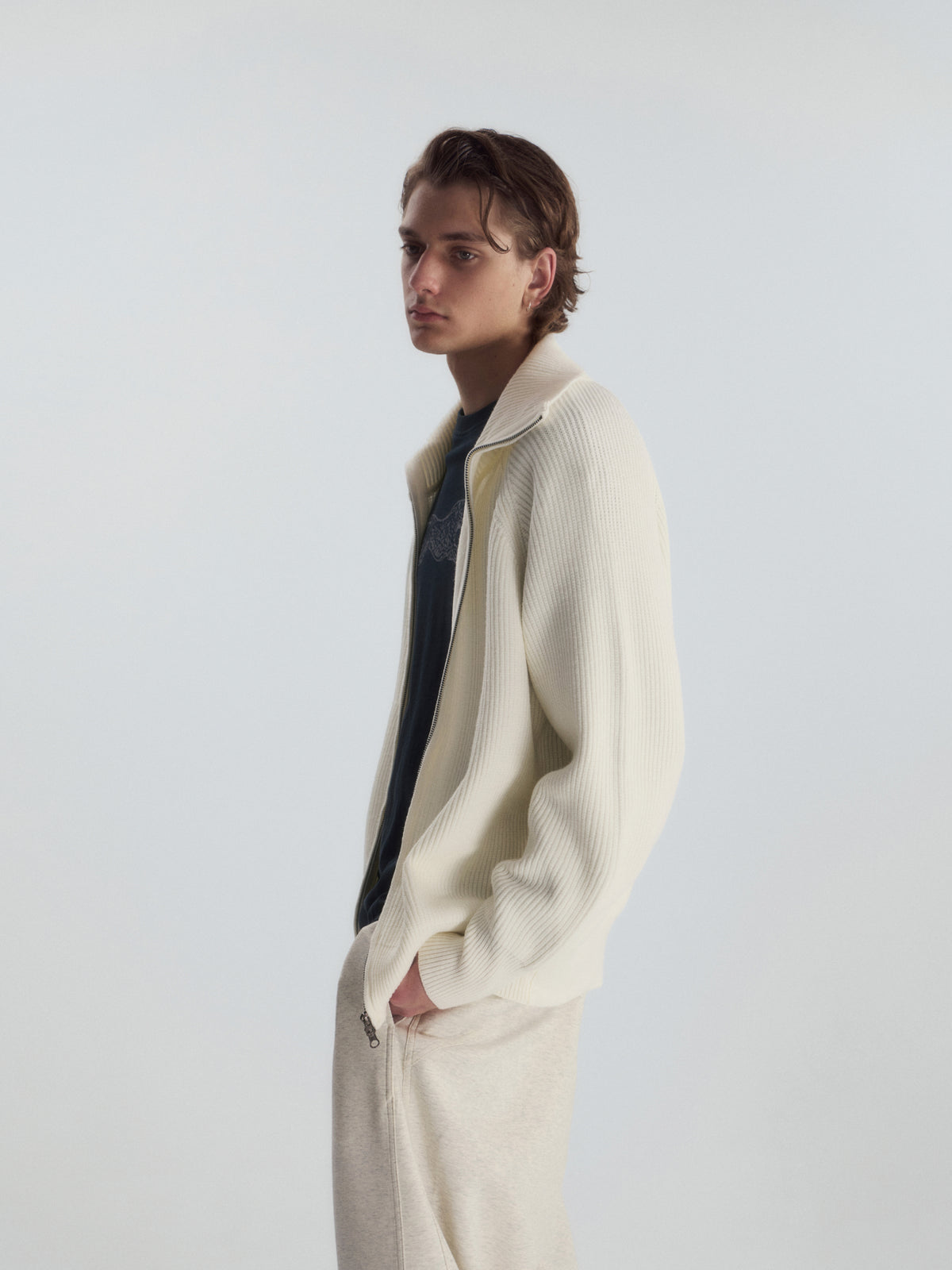 Ribbed Turtleneck Knit Cardigan