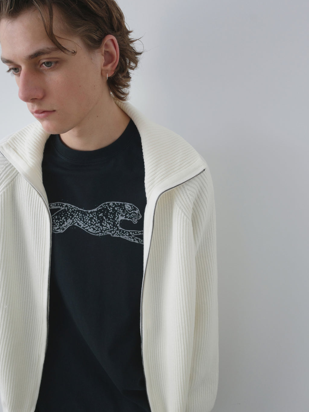 Ribbed Turtleneck Knit Cardigan