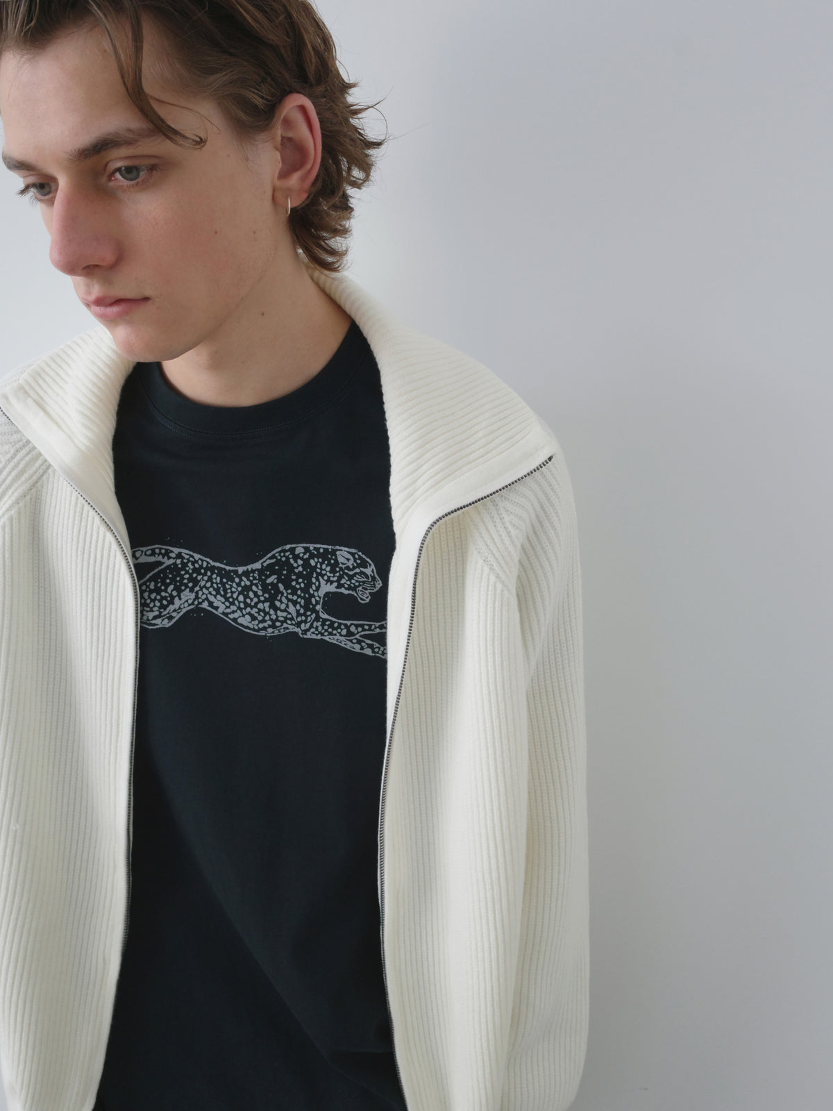 Ribbed Turtleneck Knit Cardigan