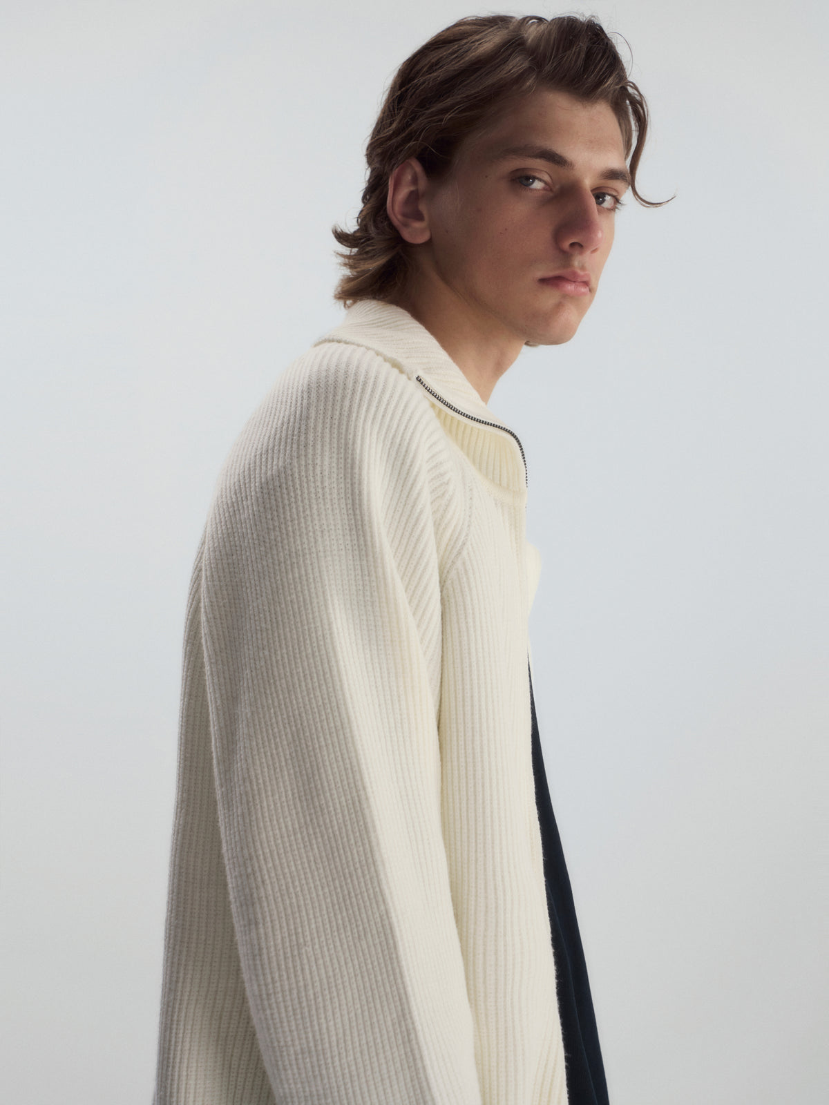Ribbed Turtleneck Knit Cardigan
