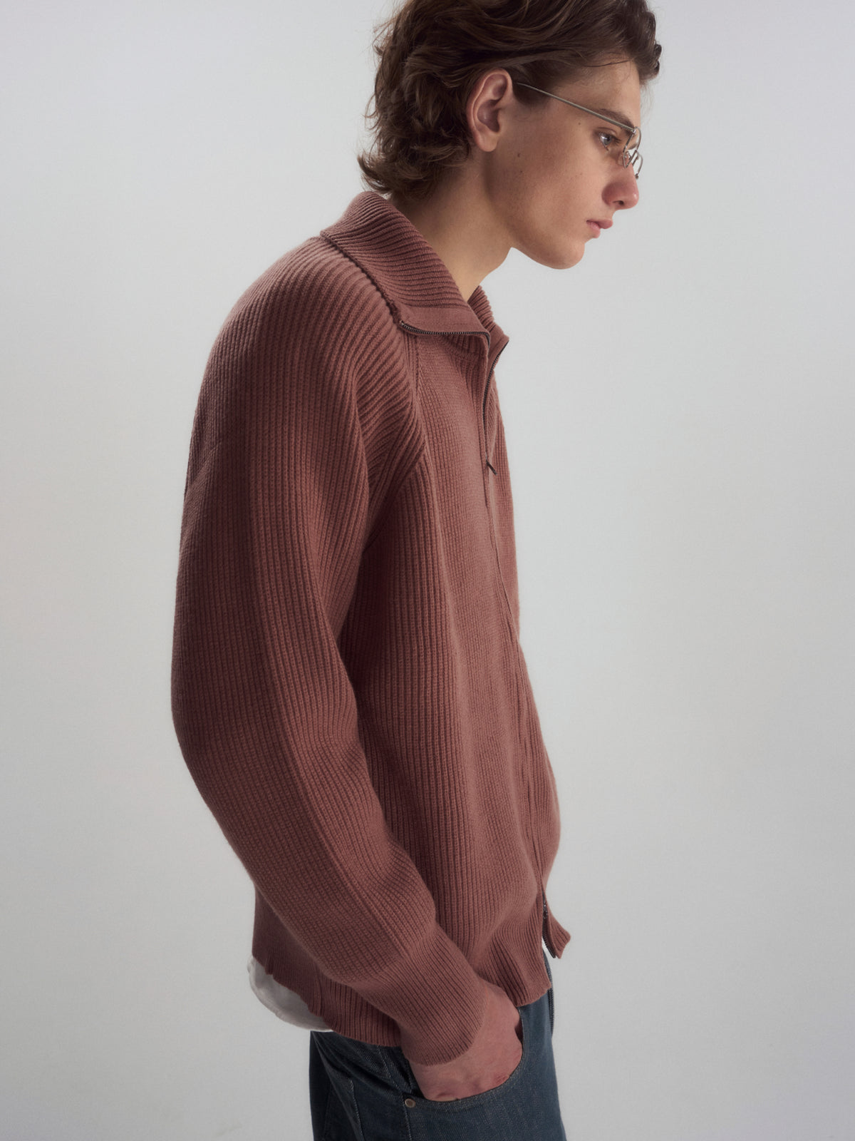 Ribbed Turtleneck Knit Cardigan