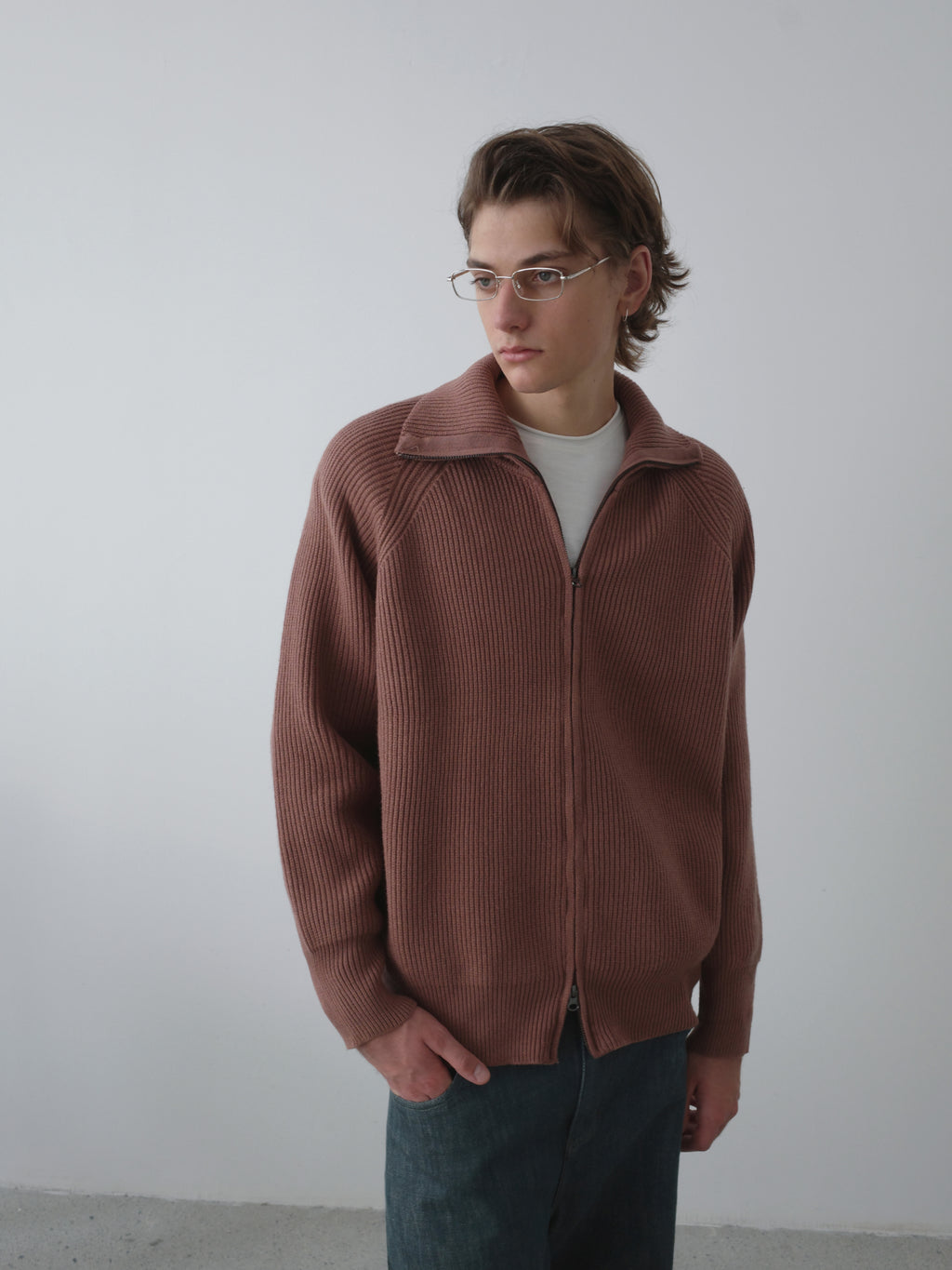 Ribbed Turtleneck Knit Cardigan