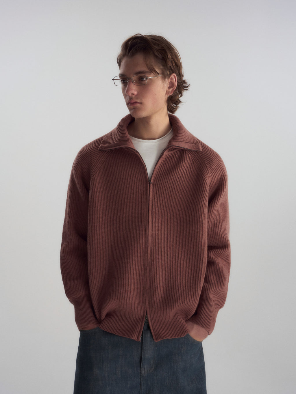Ribbed Turtleneck Knit Cardigan