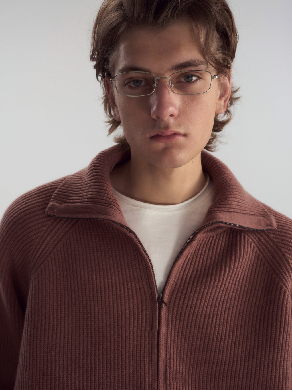 Ribbed Turtleneck Knit Cardigan