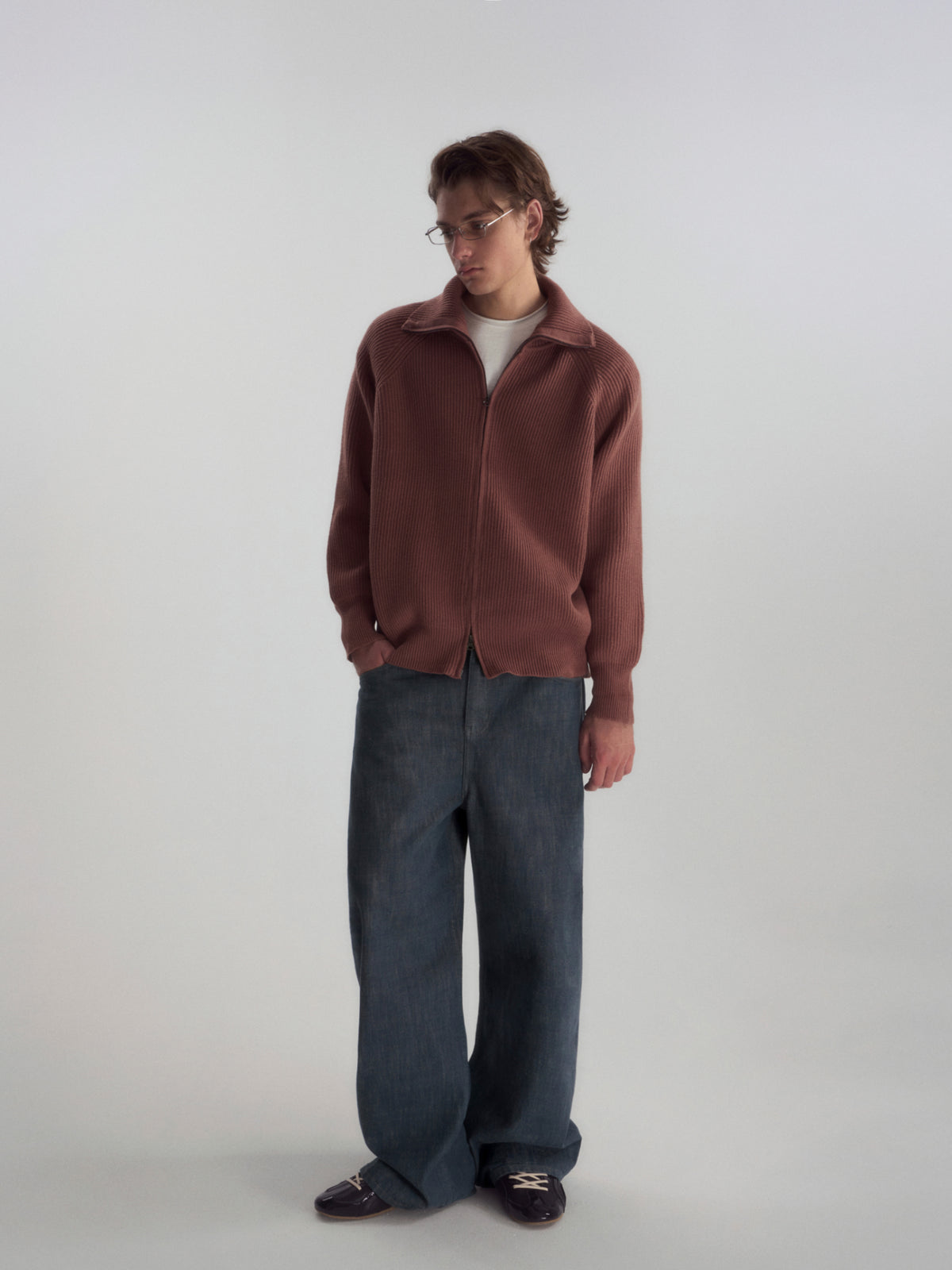 Ribbed Turtleneck Knit Cardigan