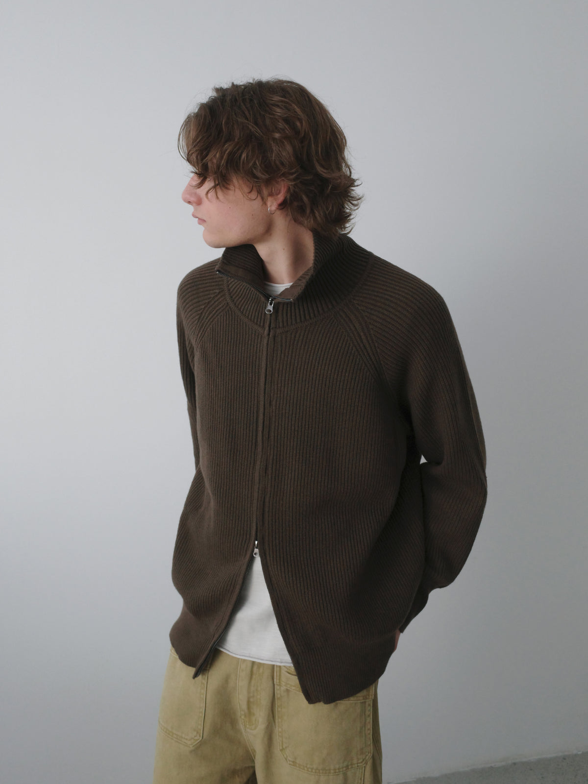 Ribbed Turtleneck Knit Cardigan