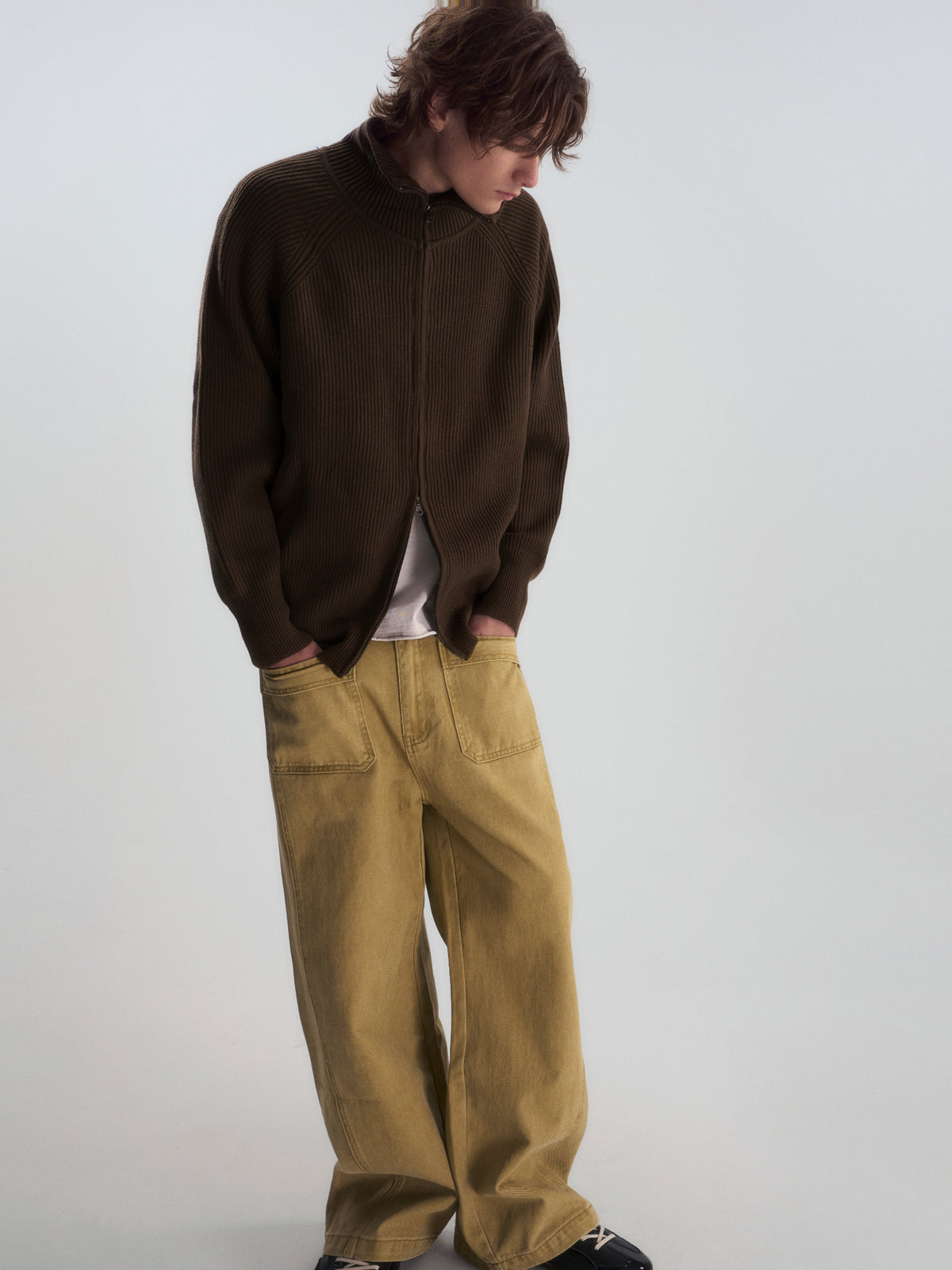 Ribbed Turtleneck Knit Cardigan