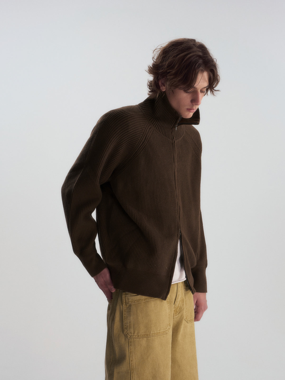 Ribbed Turtleneck Knit Cardigan