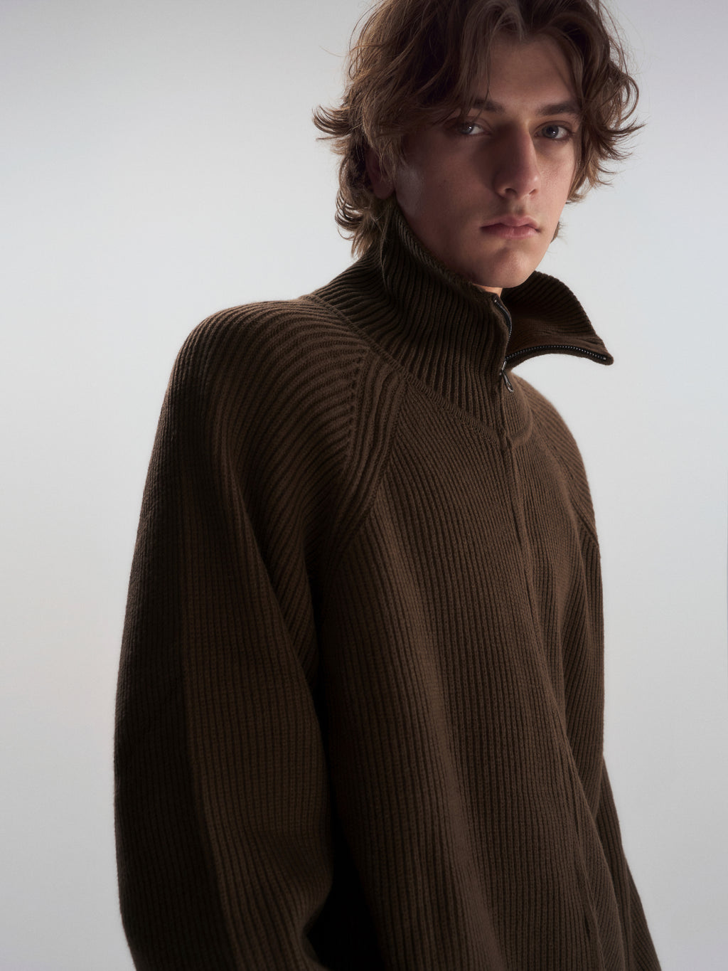 Ribbed Turtleneck Knit Cardigan