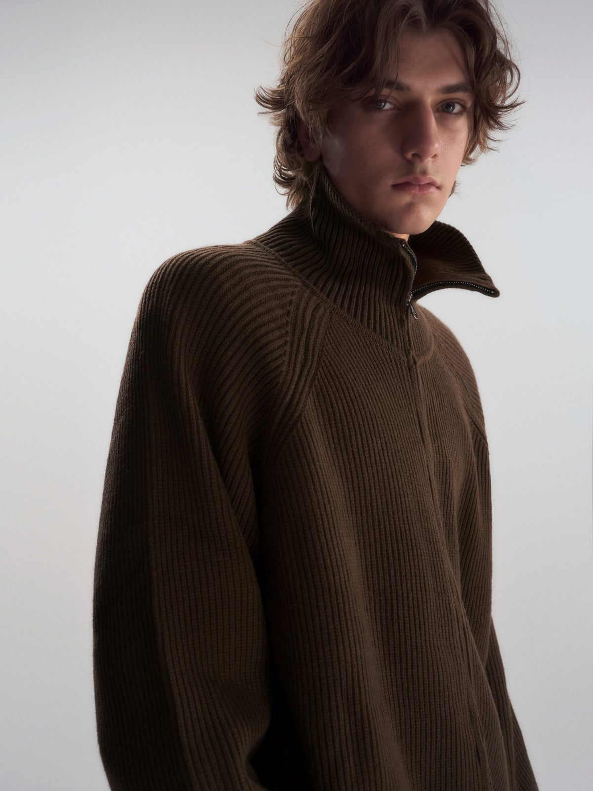 Ribbed Turtleneck Knit Cardigan