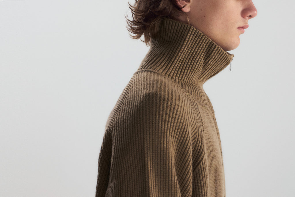 Ribbed Turtleneck Knit Cardigan