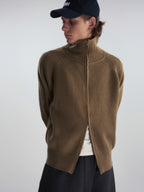 Ribbed Turtleneck Knit Cardigan