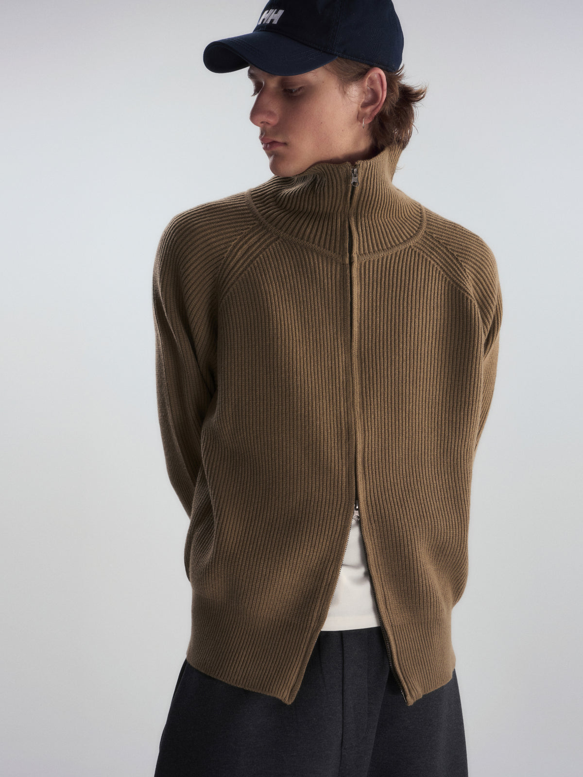 Ribbed Turtleneck Knit Cardigan