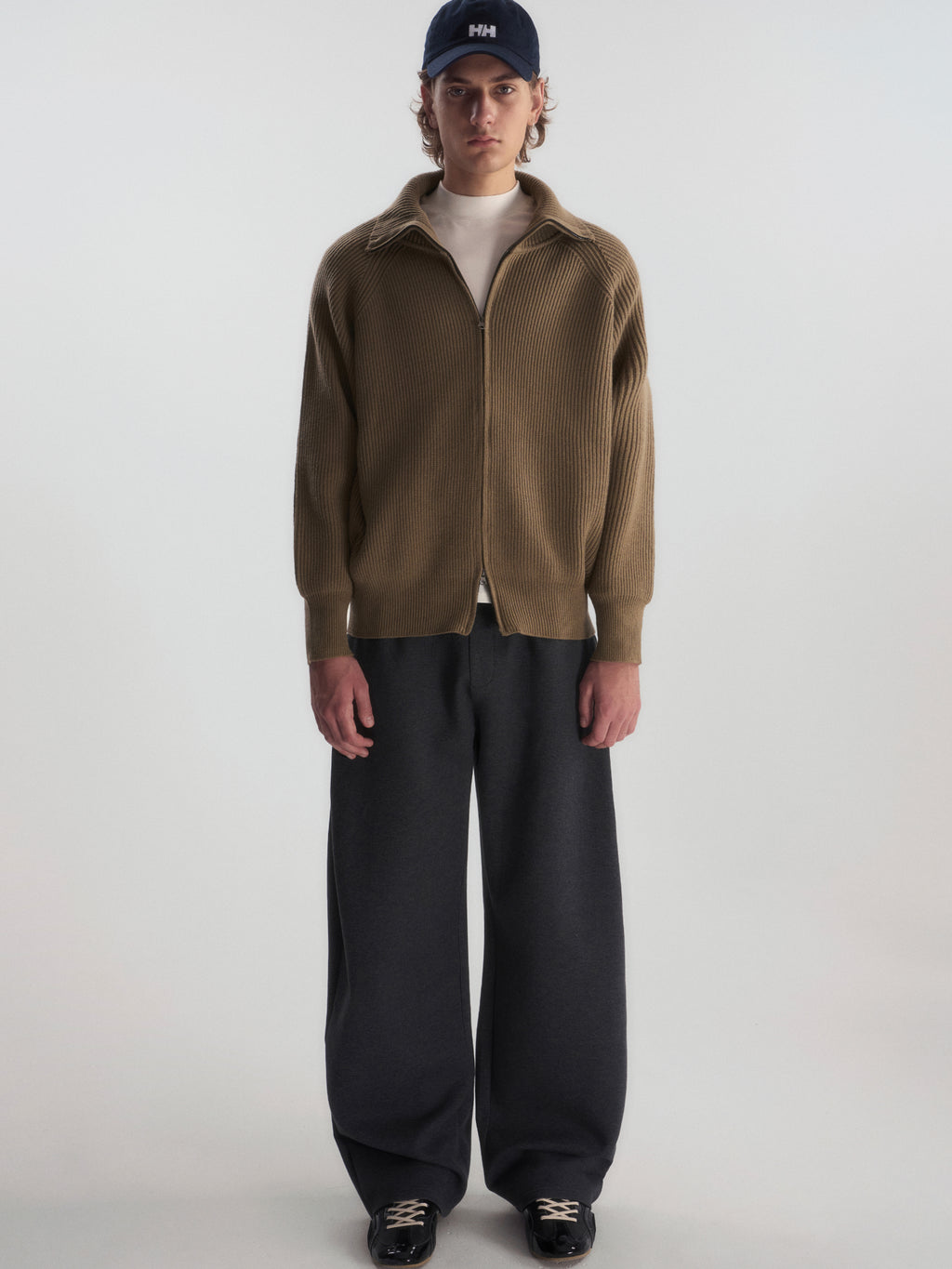 Ribbed Turtleneck Knit Cardigan