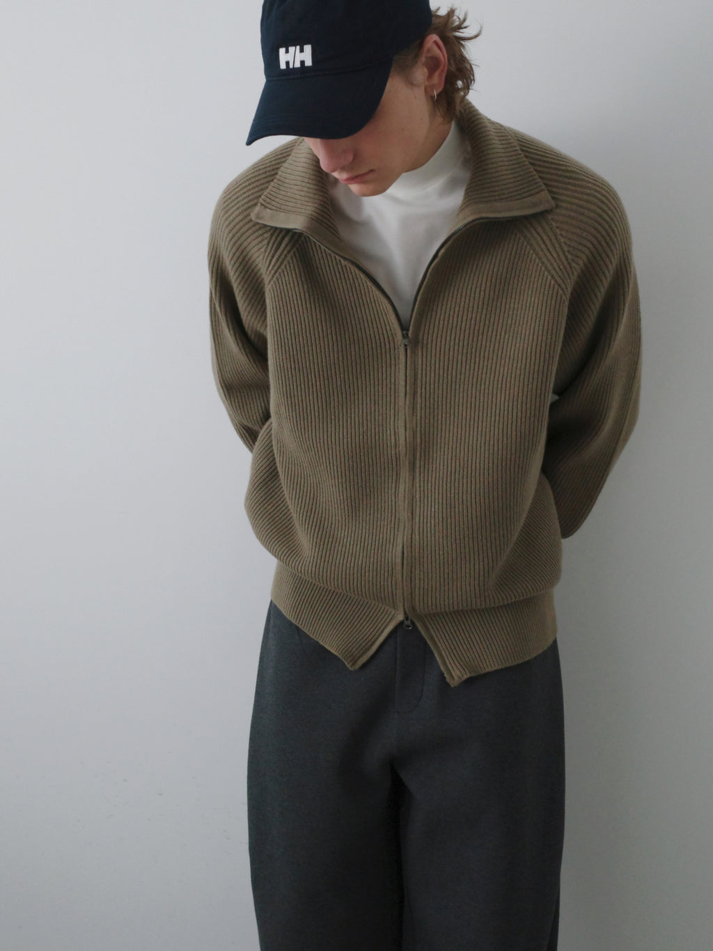Ribbed Turtleneck Knit Cardigan