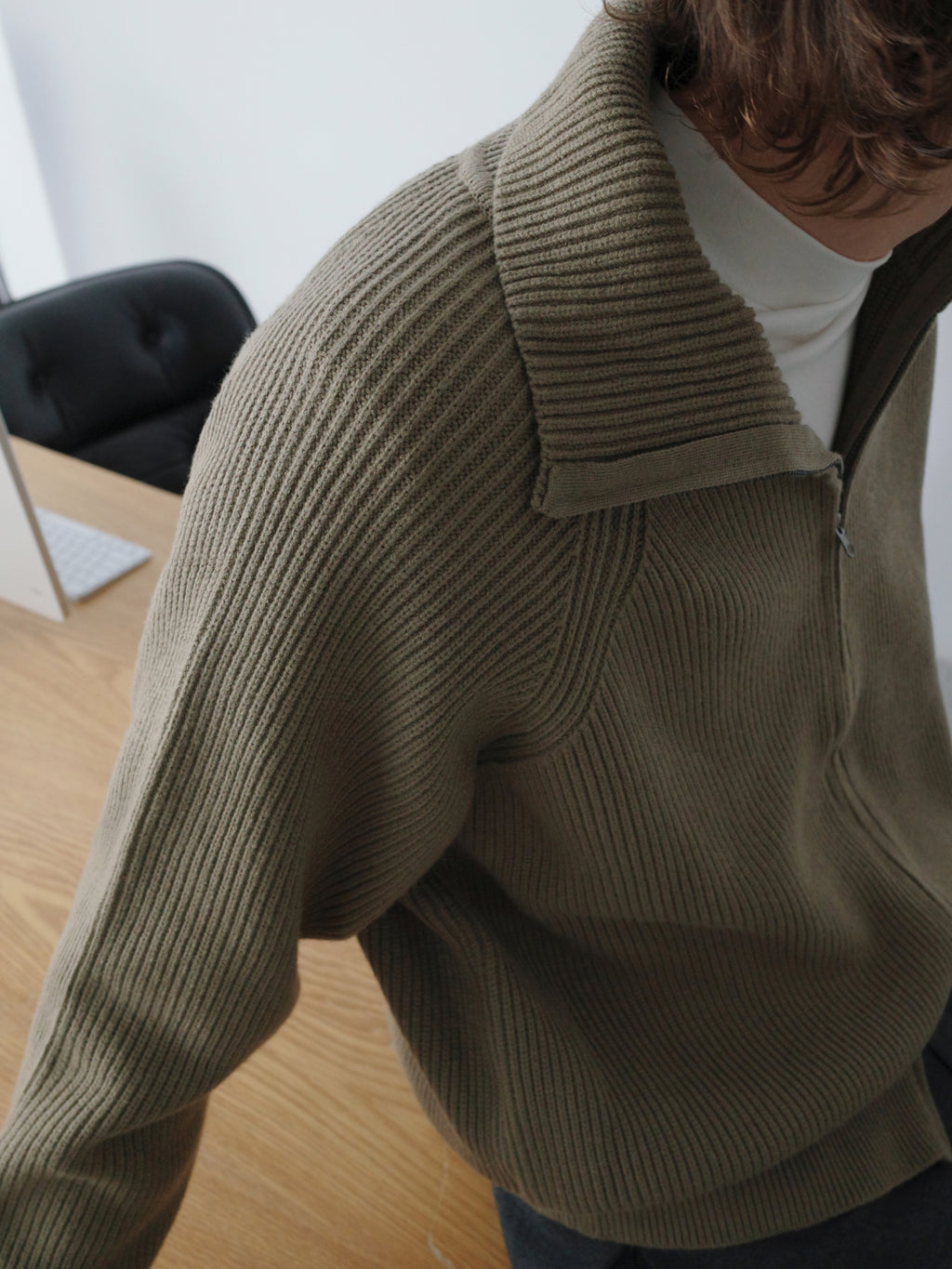 Ribbed Turtleneck Knit Cardigan