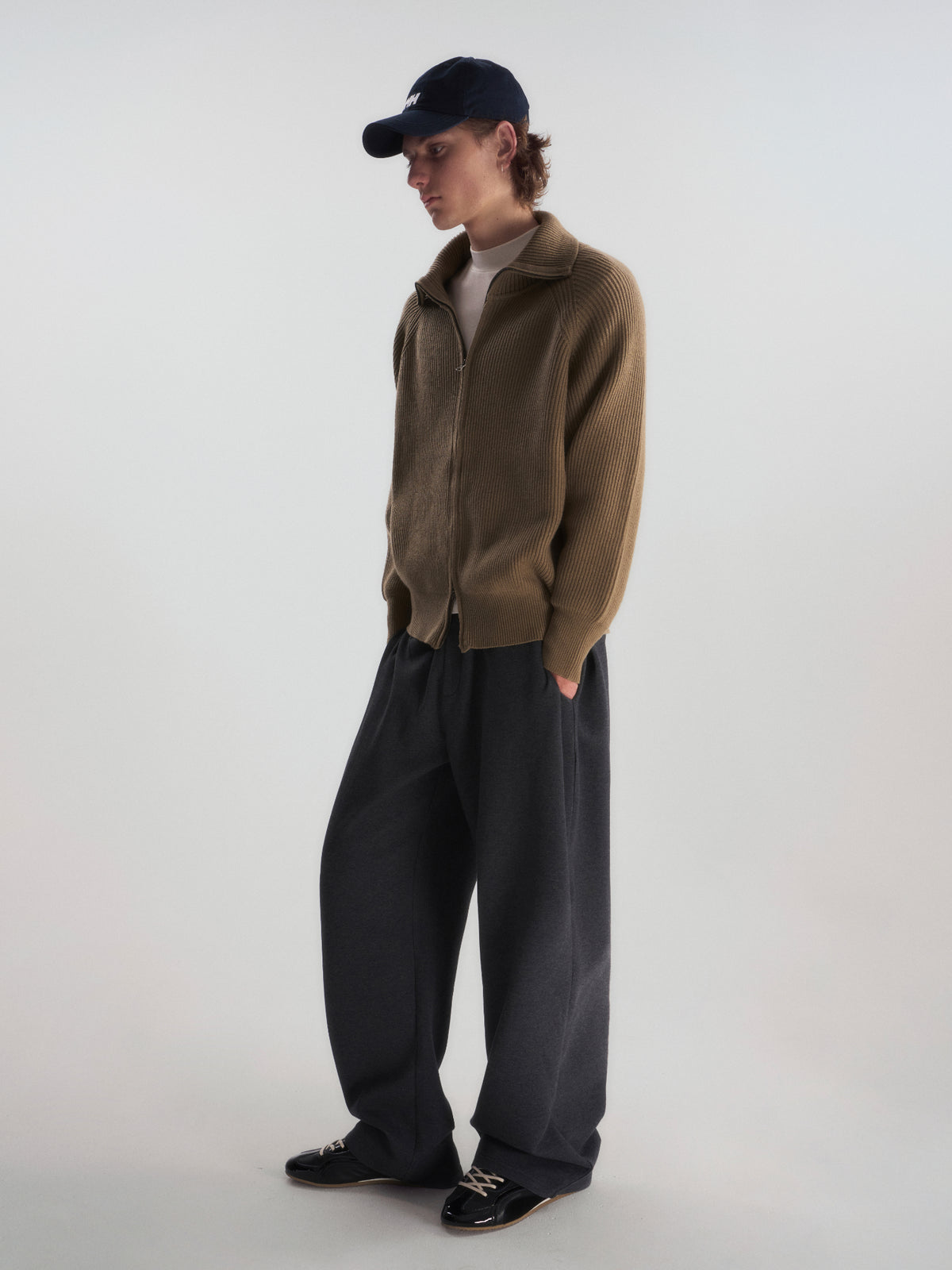 Ribbed Turtleneck Knit Cardigan