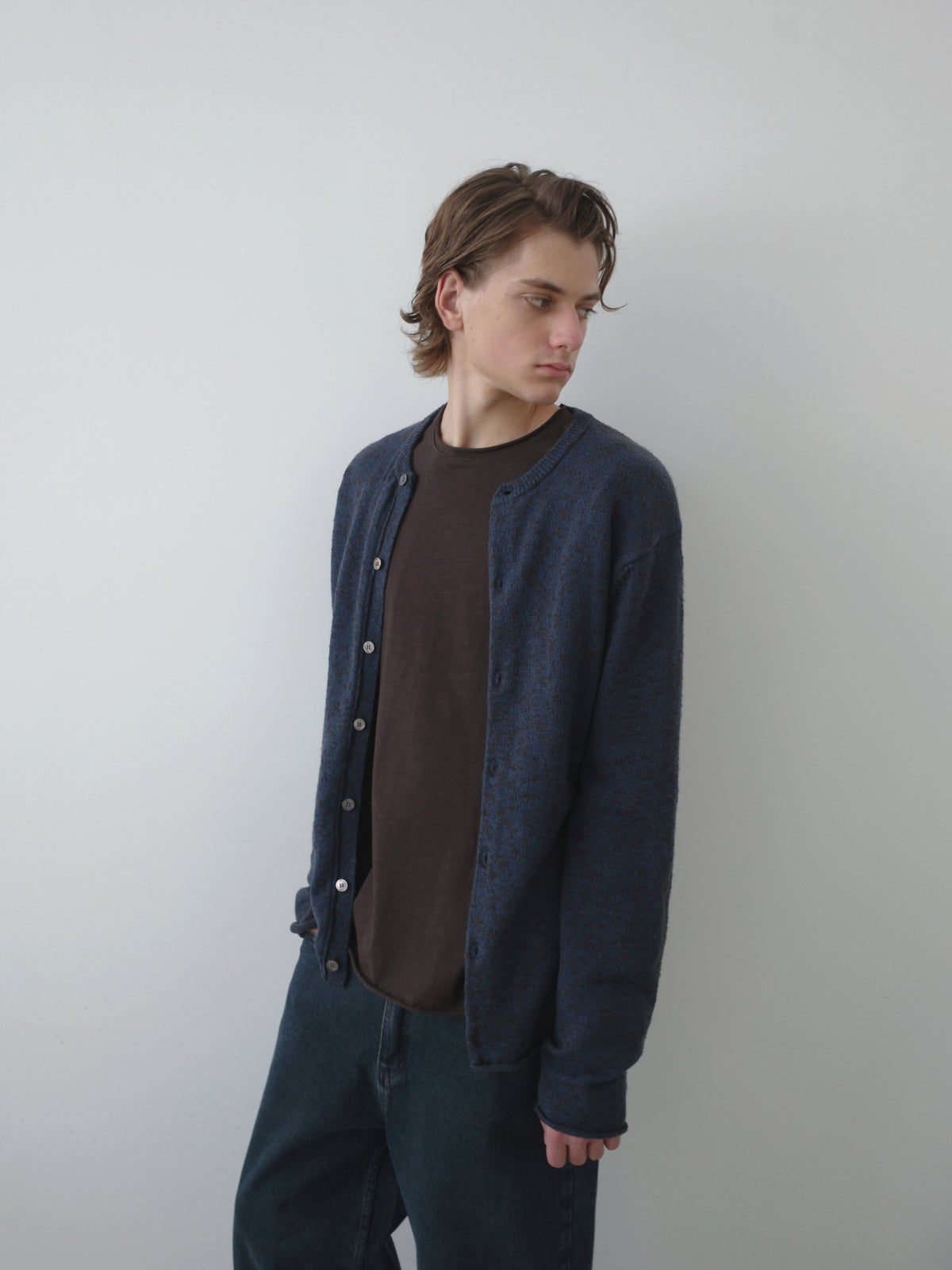 Relaxed Crew Neck Knit Cardigan
