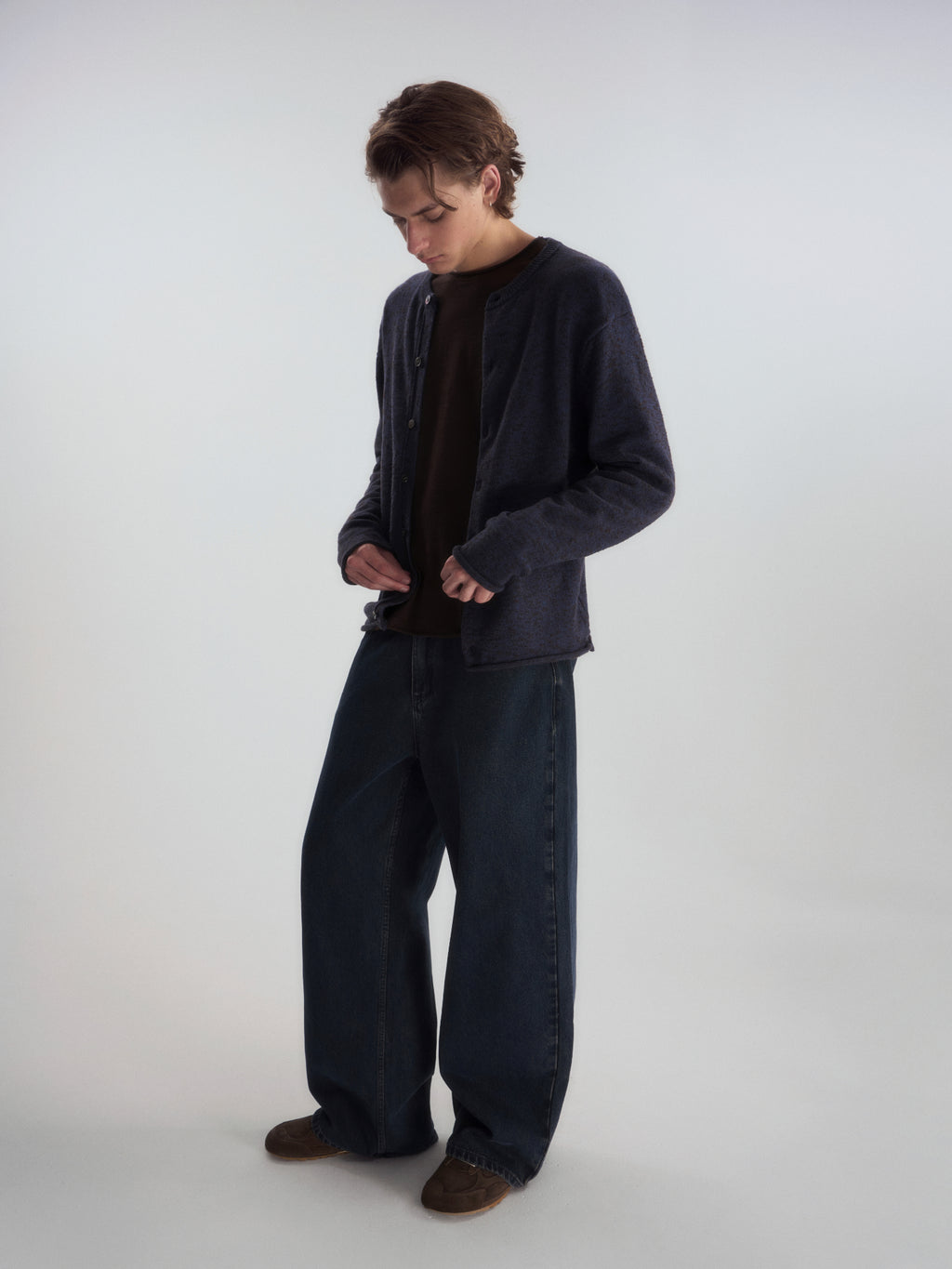 Relaxed Crew Neck Knit Cardigan
