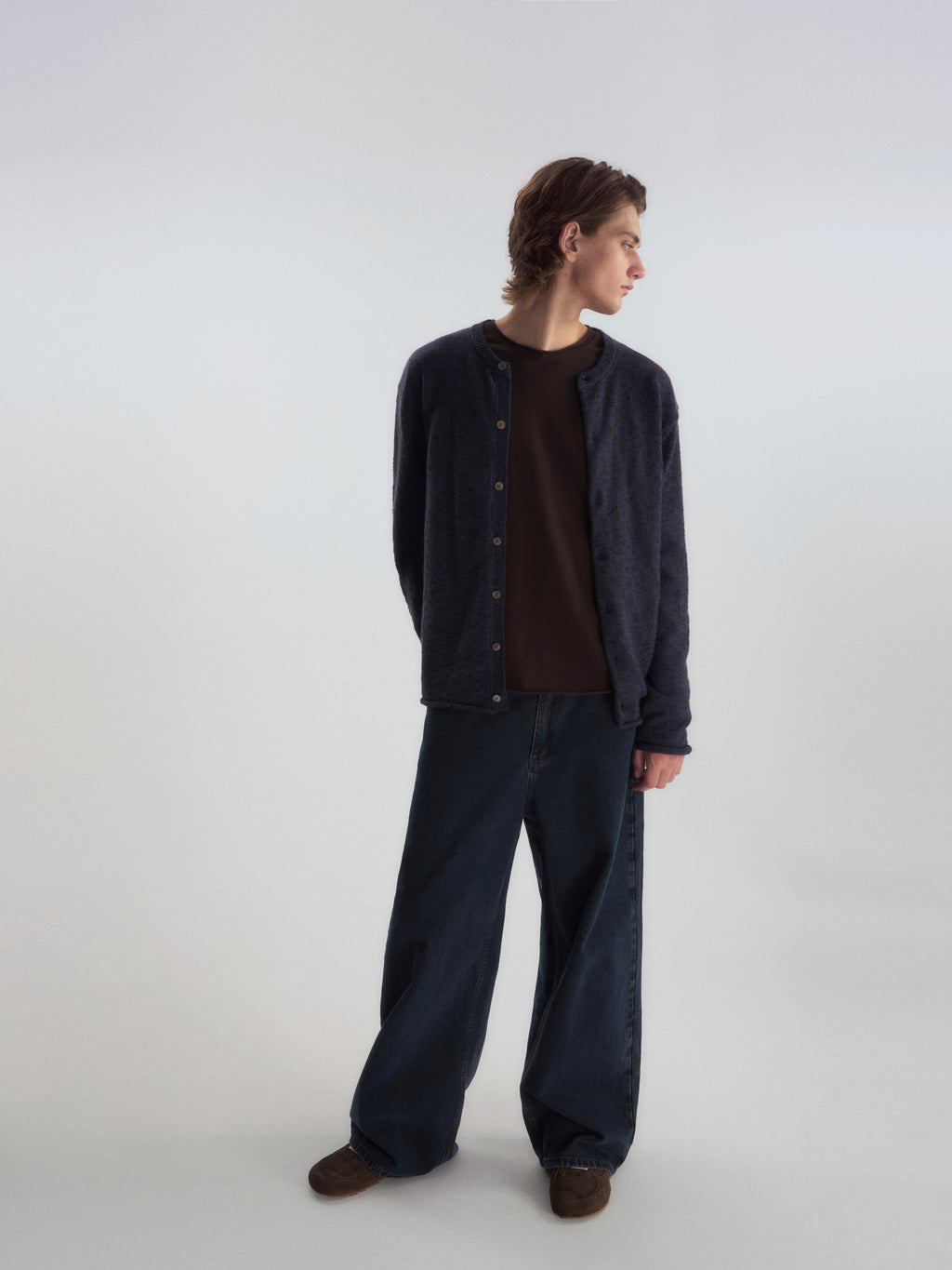 Relaxed Crew Neck Knit Cardigan