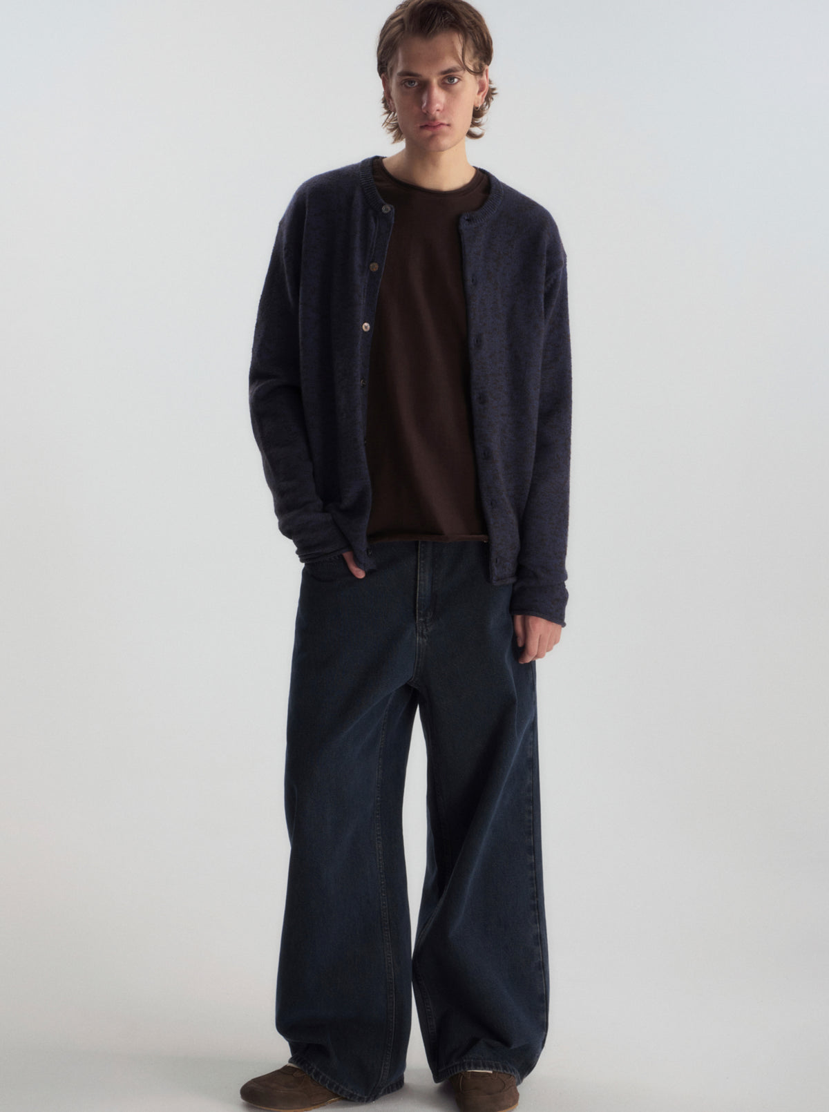 Relaxed Crew Neck Knit Cardigan