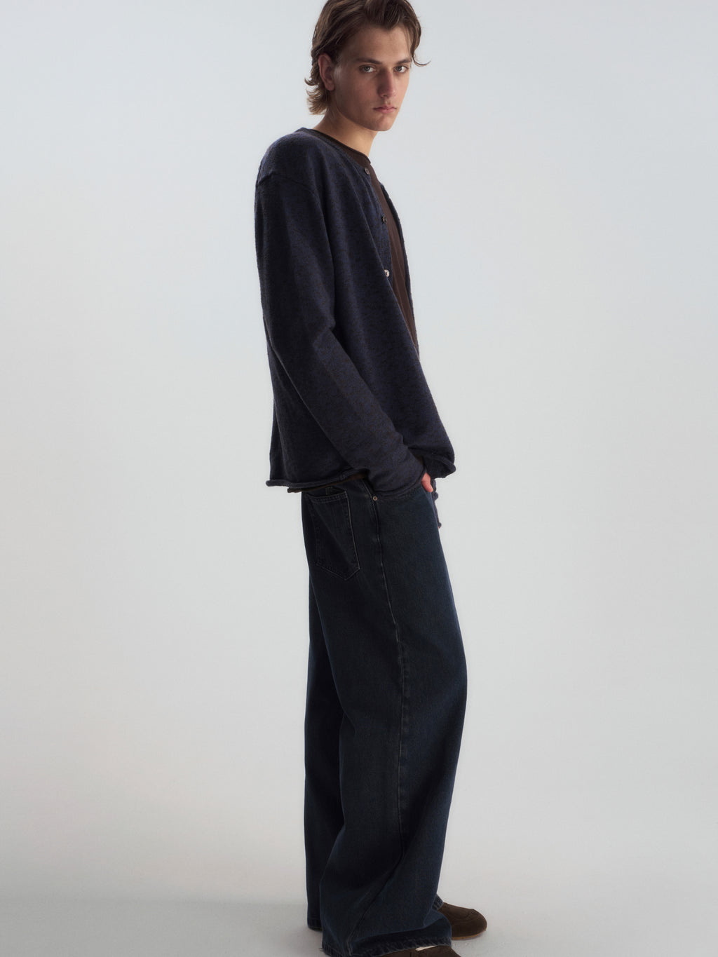 Relaxed Crew Neck Knit Cardigan