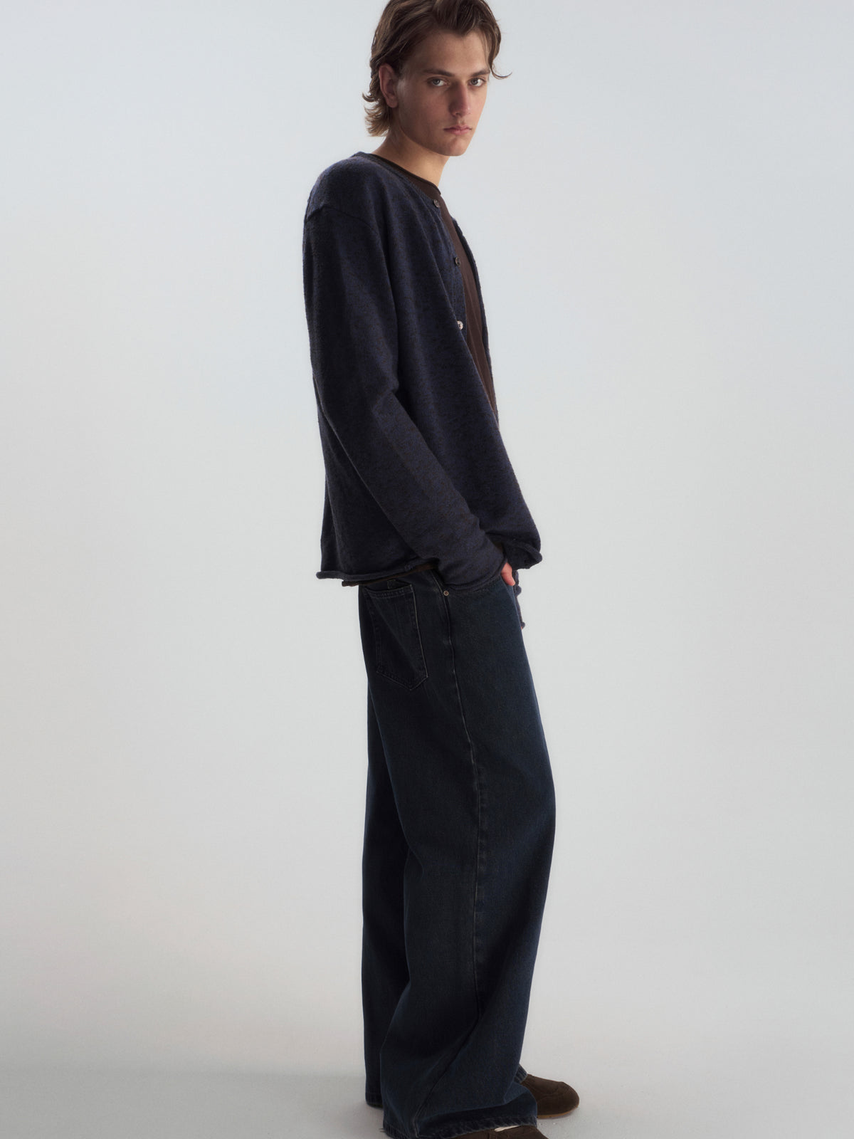 Relaxed Crew Neck Knit Cardigan