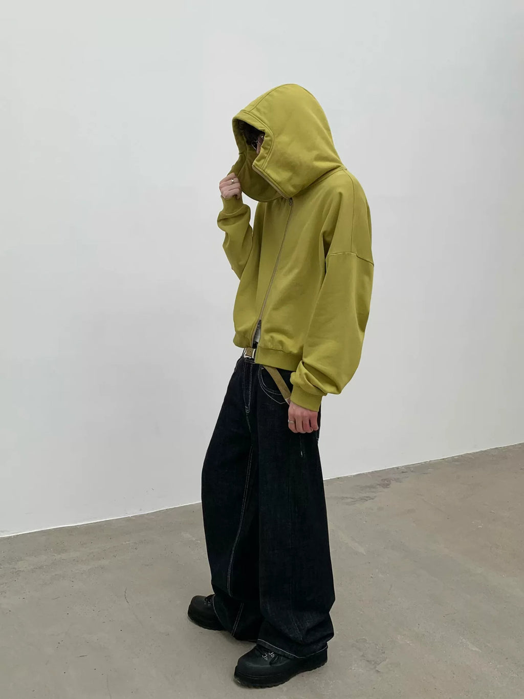 Enzyme-Washed Cropped Zip Hoodie