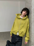 Enzyme-Washed Cropped Zip Hoodie