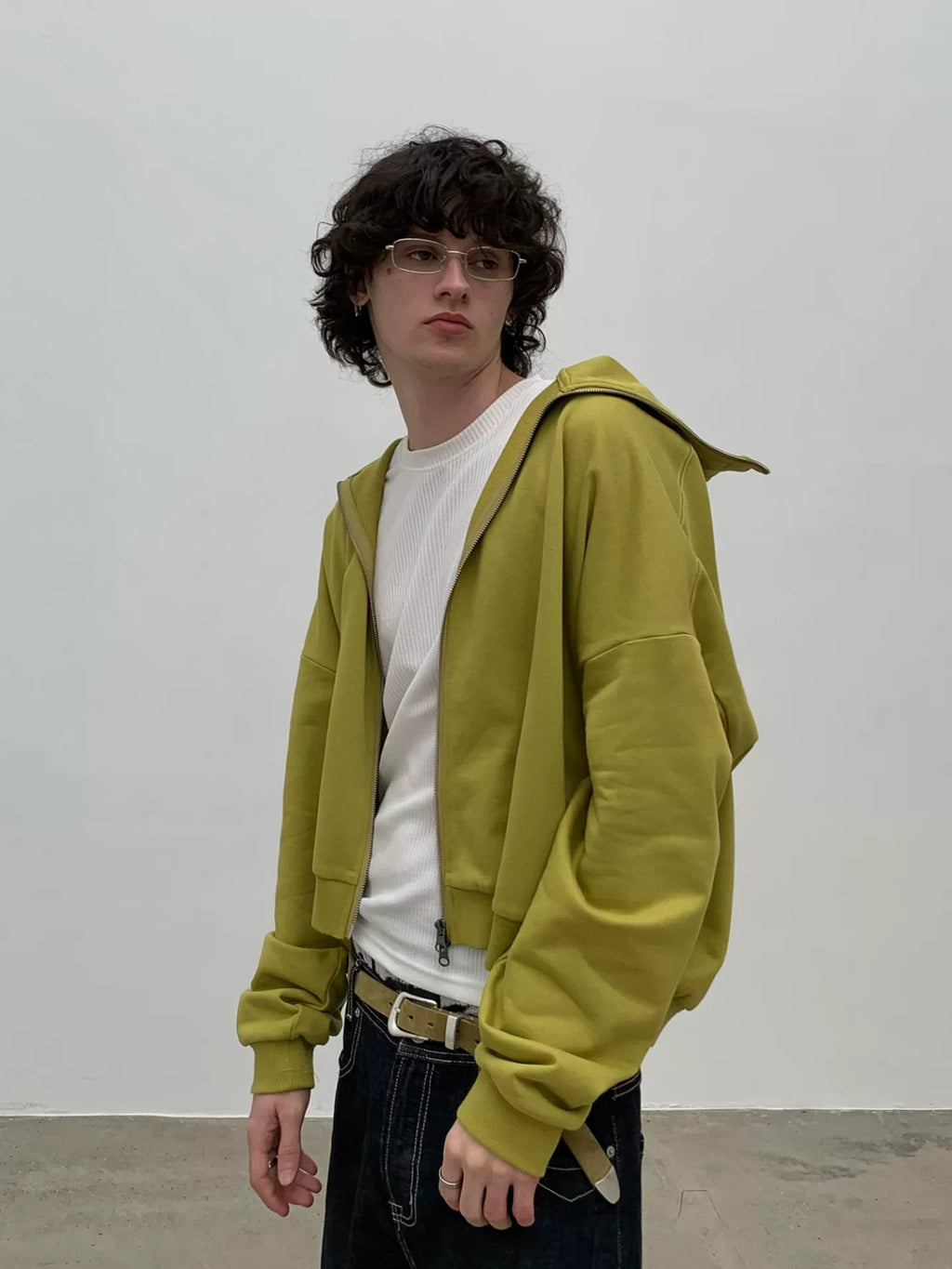 Enzyme-Washed Cropped Zip Hoodie