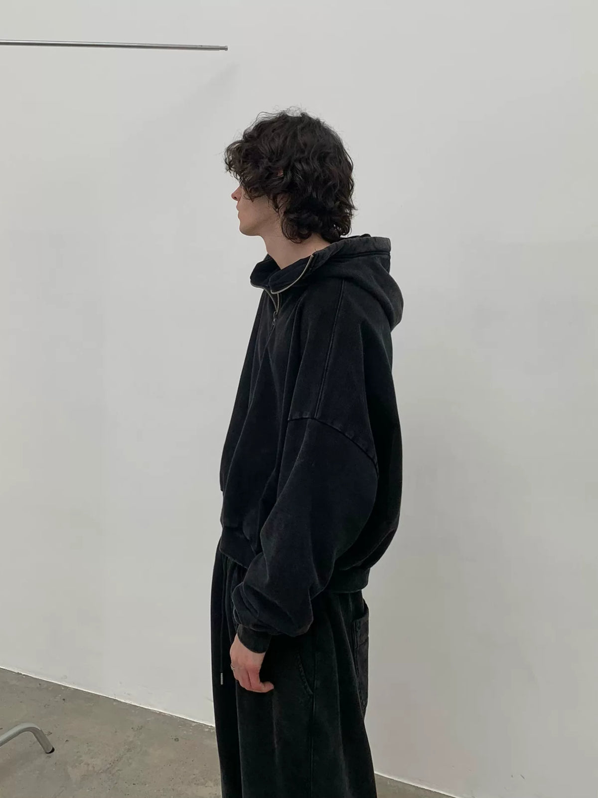 Enzyme-Washed Cropped Zip Hoodie