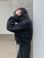 Enzyme-Washed Cropped Zip Hoodie
