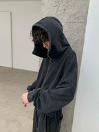 Enzyme-Washed Cropped Zip Hoodie
