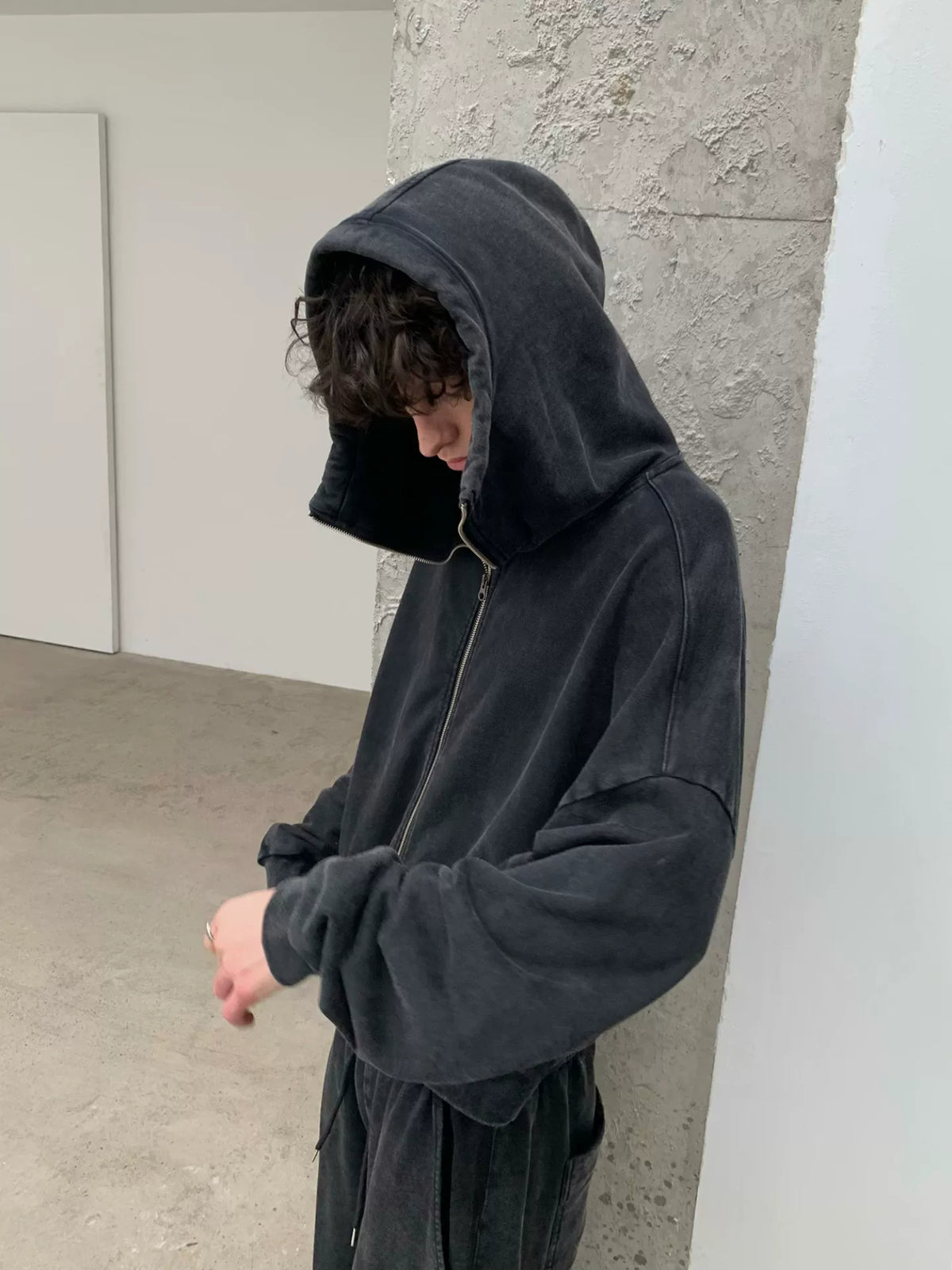 Enzyme-Washed Cropped Zip Hoodie