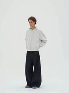 Cotton Polo-Collar Boxy Sweatshirt