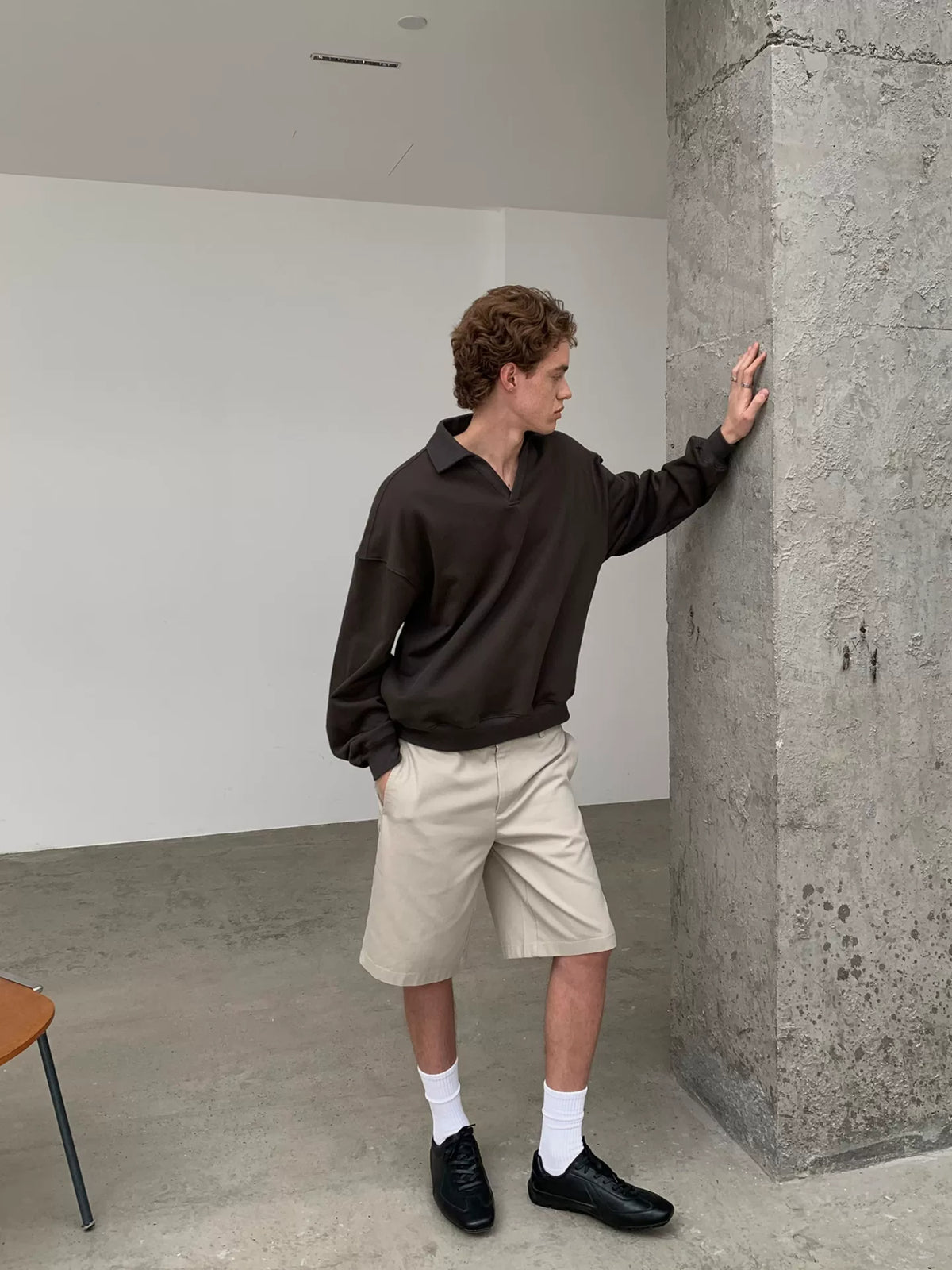 Cotton Polo-Collar Boxy Sweatshirt
