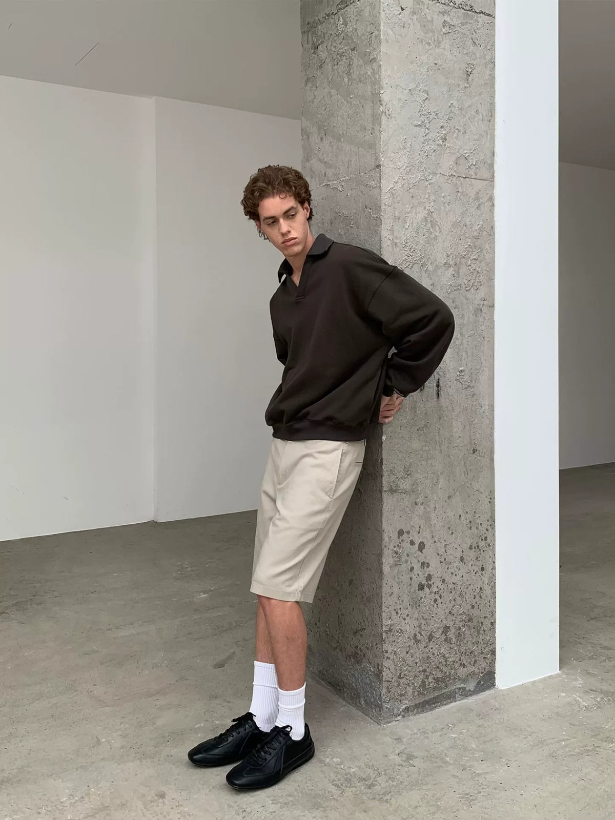 Cotton Polo-Collar Boxy Sweatshirt