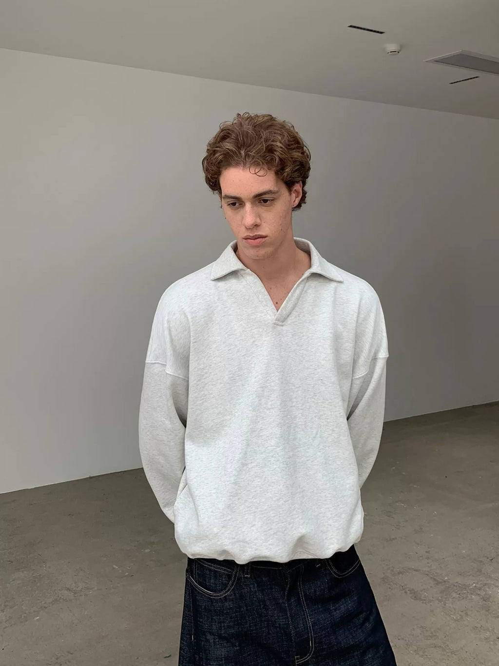 Cotton Polo-Collar Boxy Sweatshirt