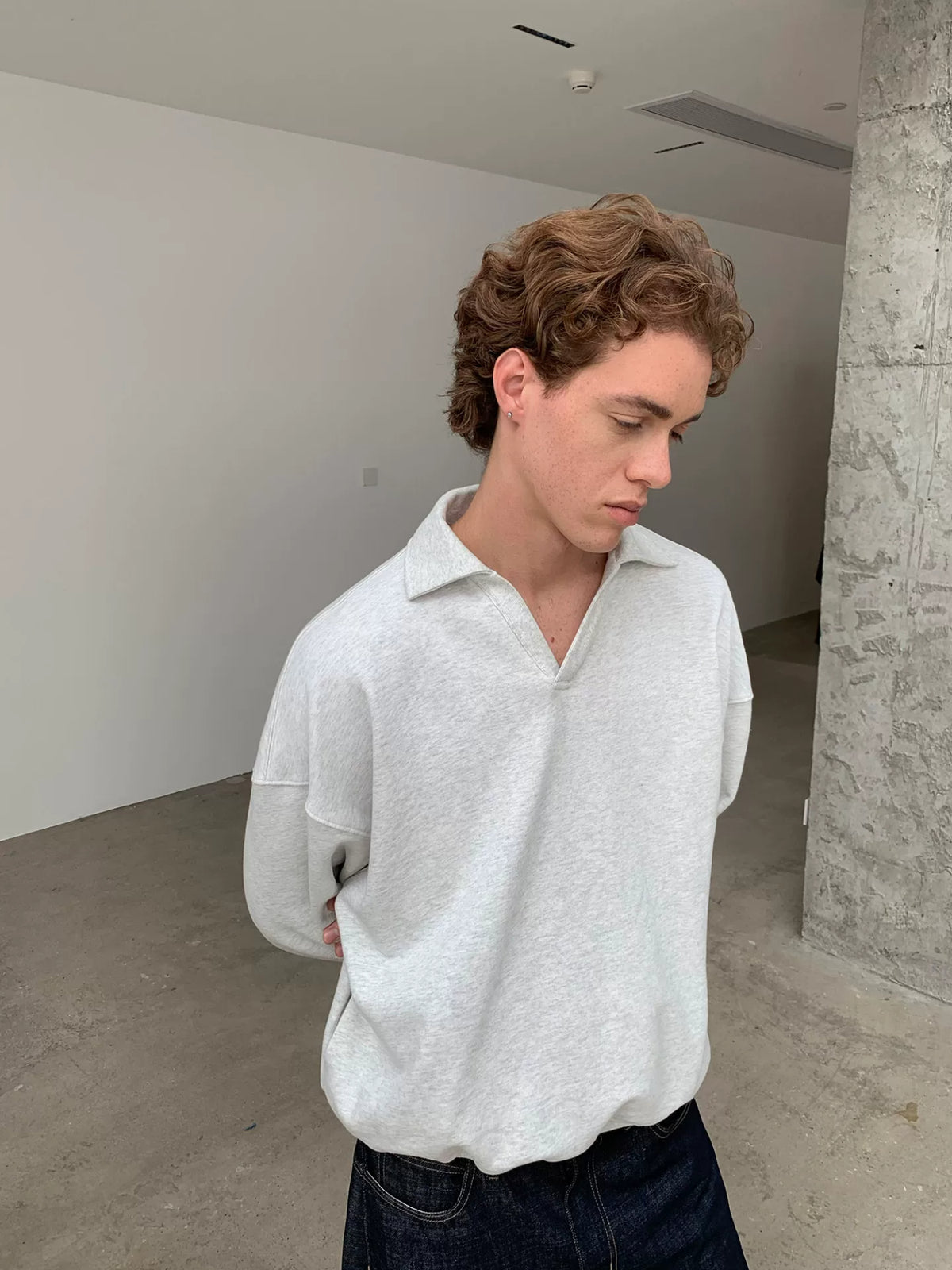 Cotton Polo-Collar Boxy Sweatshirt