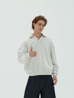 Cotton Polo-Collar Boxy Sweatshirt