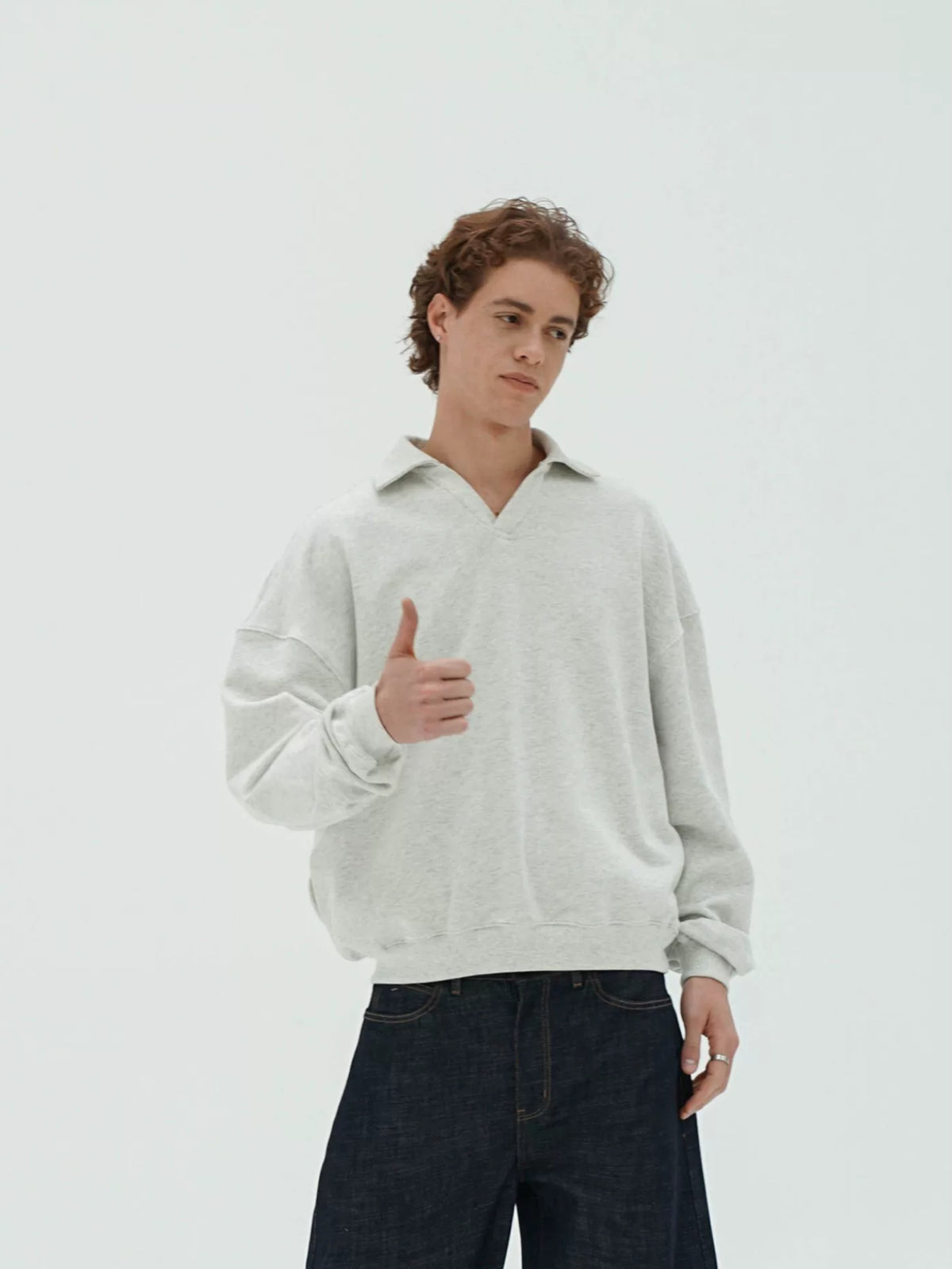 Cotton Polo-Collar Boxy Sweatshirt