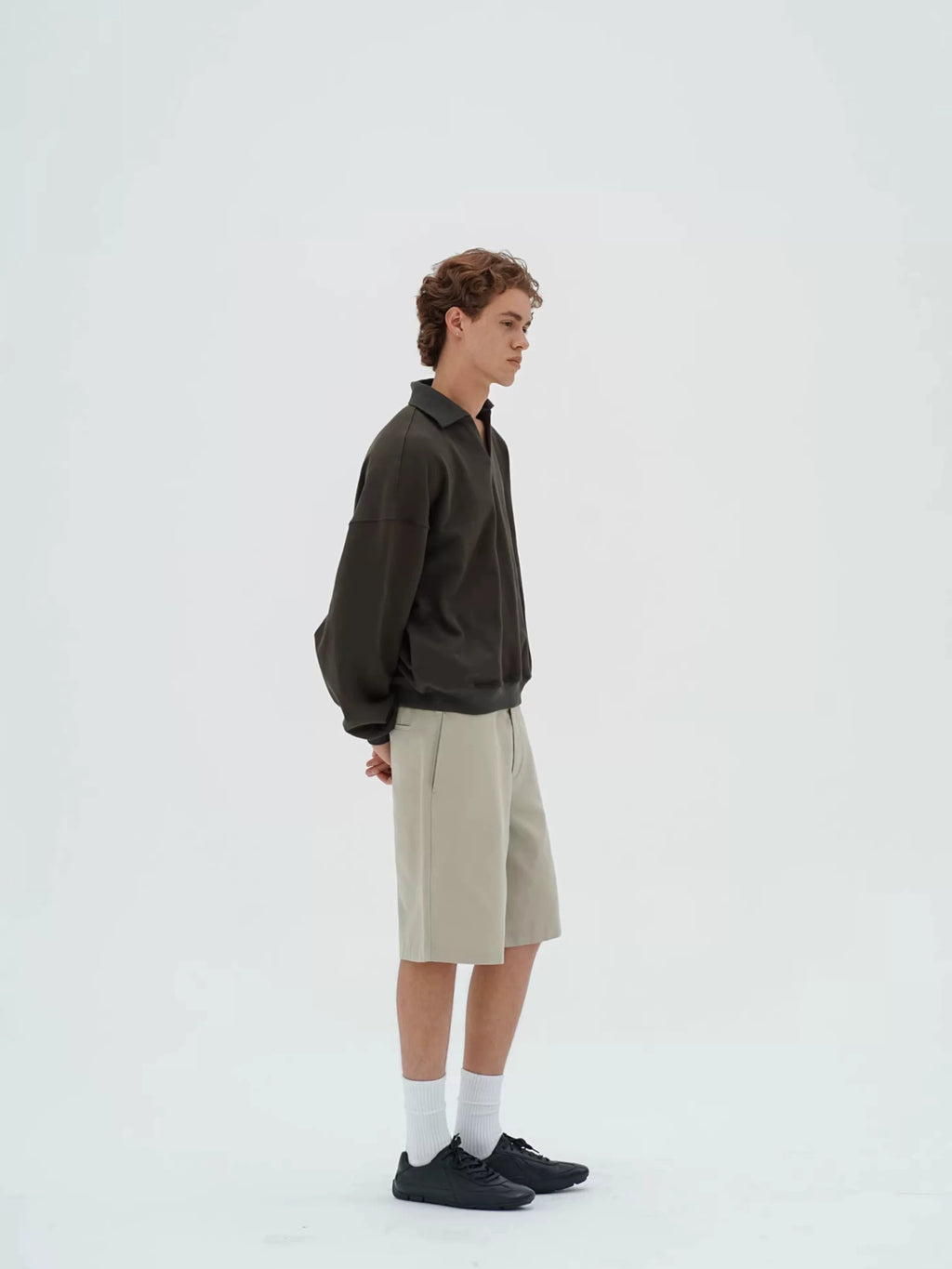 Cotton Polo-Collar Boxy Sweatshirt
