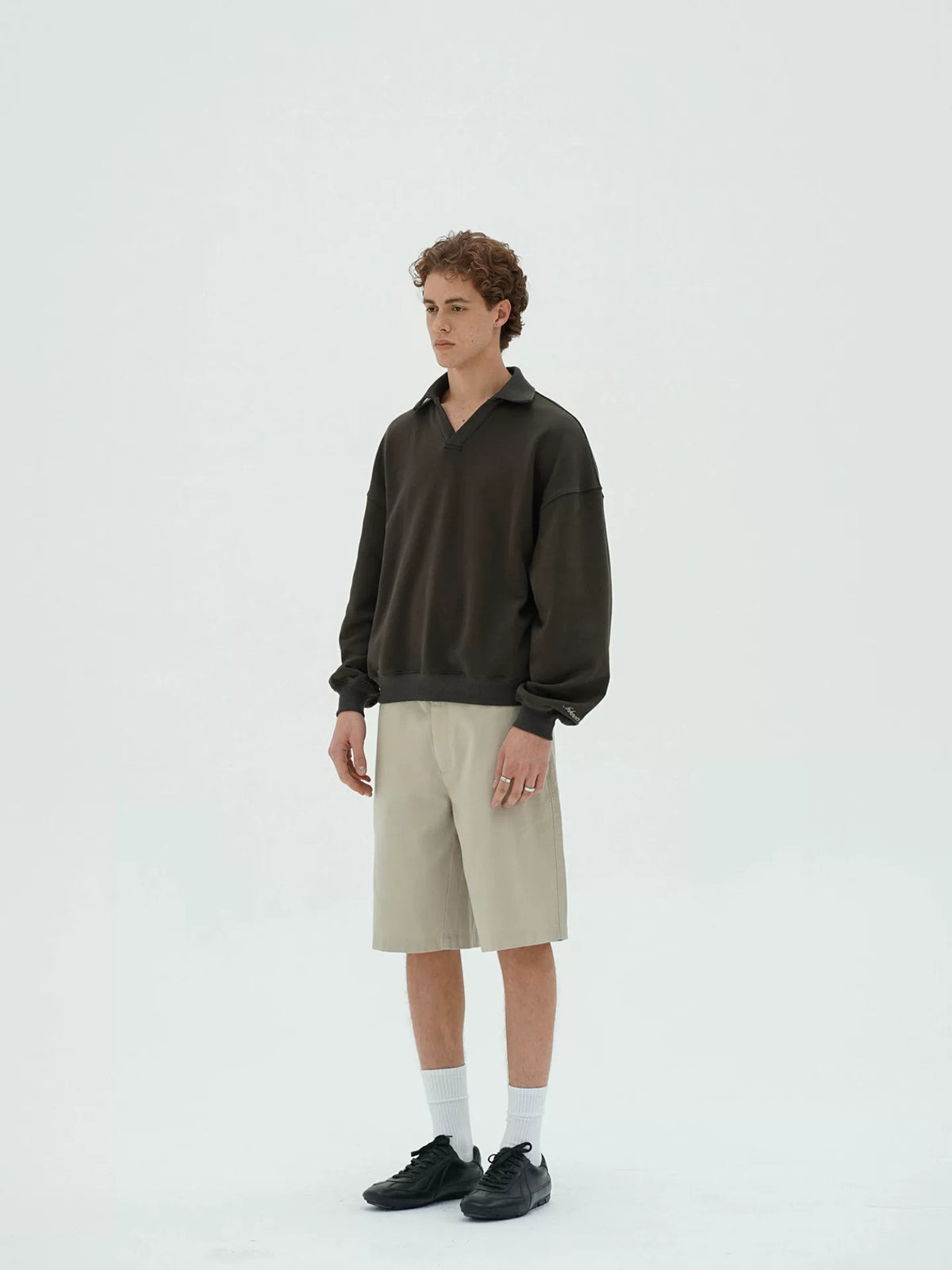Cotton Polo-Collar Boxy Sweatshirt