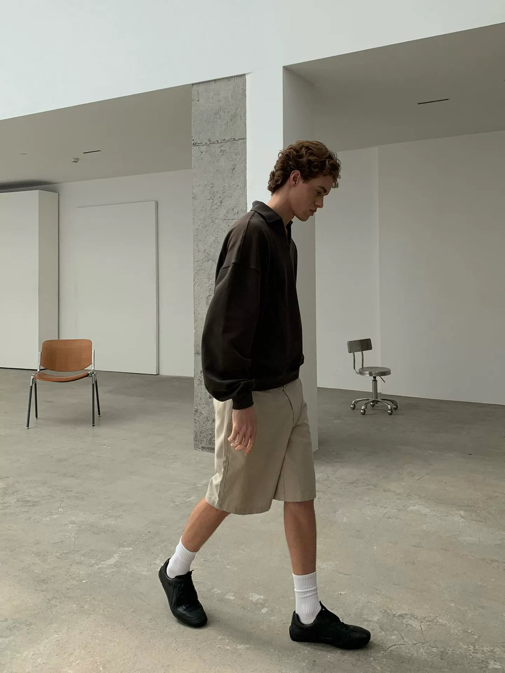 Cotton Polo-Collar Boxy Sweatshirt